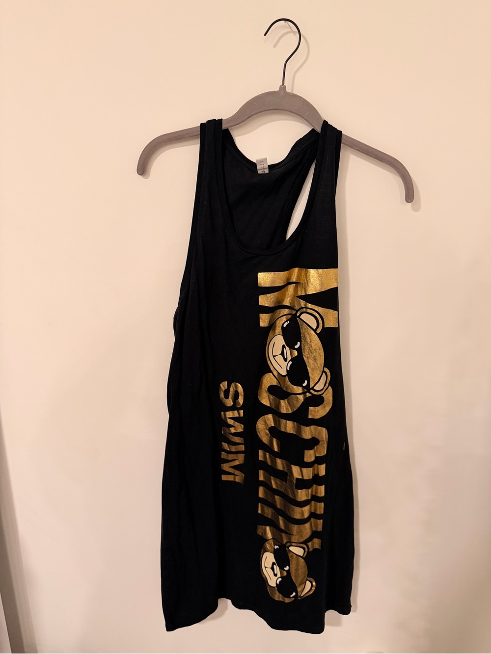 Moschino Black Racerback Sport Tank with Gold Logo Accents